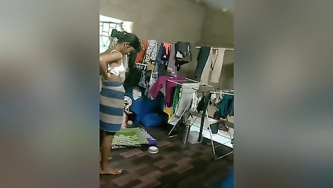 Today Exclusive-cute Desi Chick Wearing Cloths After Bathing