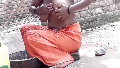 Im Open Bathing And Fingering Her Tight Pussy, Indian Wife Bathing