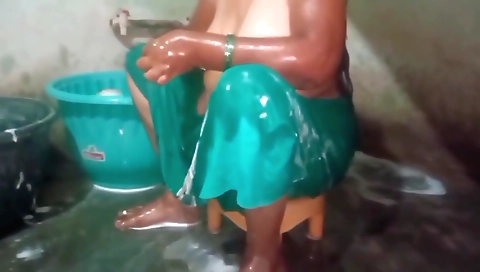 Village Housewife Bathing Video