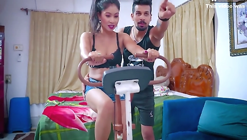 Desi Girl Fucked By Her Personal Gym Trainer On Cycle ( Hindi Audio )