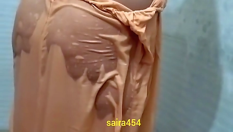 Desi Indian Saira Aunty Bathing, Indian Women Bath, Housewife Bathing And Washing Her Tight Pussy With Soap