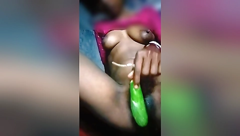 Asian House Wife Self Satisfaction With Brinjal And Her Pussy Orgasm Squirting Her With Brinjal