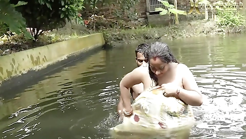 Dirty Big Boobs Bhabi Bath In Pond With Handsome Deborji (outdoor)