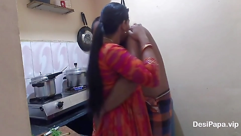 Indian Stepson Takes Advantage Of Horny Big Boobs Indian Stepmom In The Kitchen With Horny Boobs