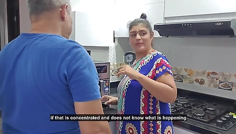 Aly Sucks Apus Cock In The Kitchen!
