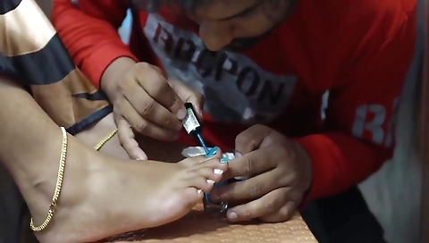 Boy Put Nail Polish On Girl Feet