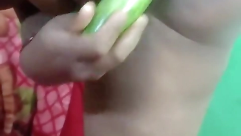 Bengali Boudi In Standing Fucking With Green Cucumber Juicy Pussy Indian Bhabi