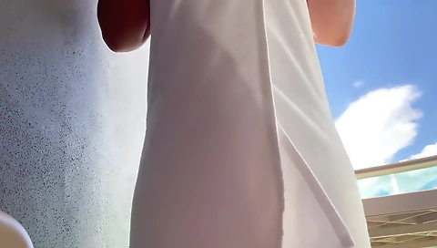 Risky Masturbation After A Shower, On The Balcony, In A Hotel Room