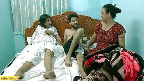 Desi Hot Boy Fucking Two Hot Girls Together! Indian Threesome Sex