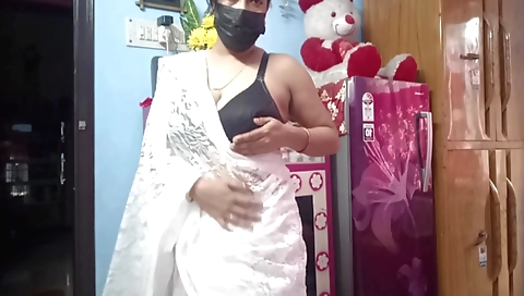 Horny Indian Aunty With Big Tits Changes Saree And Plays With Hairy Pussy, Mature Stepmom Fantasy