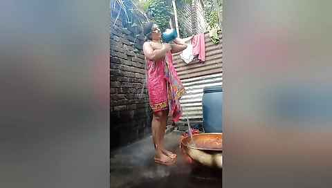 Desi Erotic Sexy Step sisters Shower Scene In Open Bathroom. Lust Girl Akhi Bath Scene And Pissing