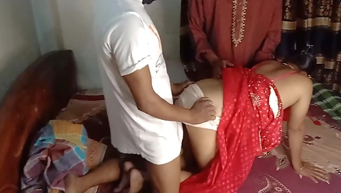 Newest Threesome Desi My Husbands Stepfather First Night Fucked Doggystyle Best Newly Married Wife With Husbands Stepfather Night Blowjo