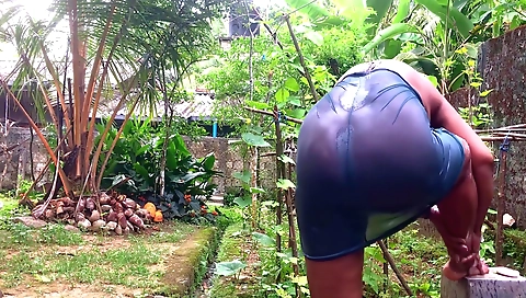 Devar Bhabhi And Asian Milf - Indian Desi Bhabhi Outside Bathing Wearing See Through Nighty And Flashing Neighbor