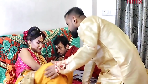 Newly Married Wife Fucked By Husband And Stepbrother In Law Together. A Hardcore Threesome